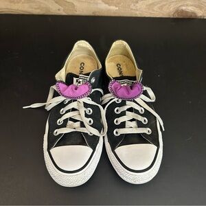 Converse Women’s 7 Double Tongue All-Star Black Low Ox Purple Tongue School Shoe